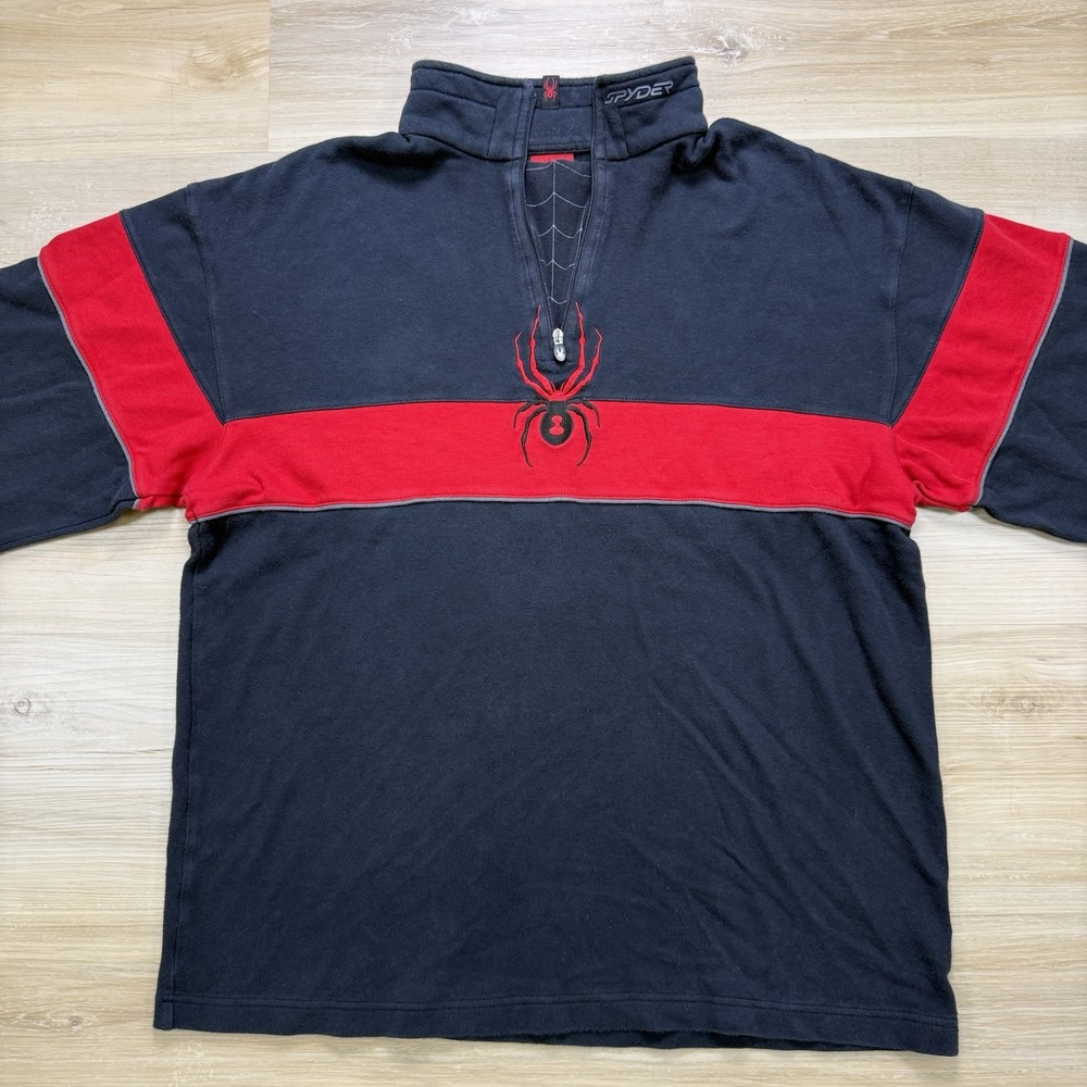 Vintage Y2K Spyder 1/4 Zip Fleece Pullover Men's Sz L Black Red Embroidered Logo